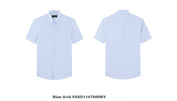 YOUNGOR Summer Youth Business Casual High-End Plaid Short-Sleeve Shirt, Gray Plaid, Size 38 15