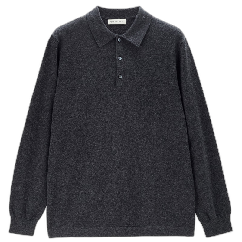 Giordano Men's Shirt Collar Knit Sweater, Anti-Pilling Lapel Sweater, Pure Cotton Men's Long-Sleeve Polo Shirt 18054612
