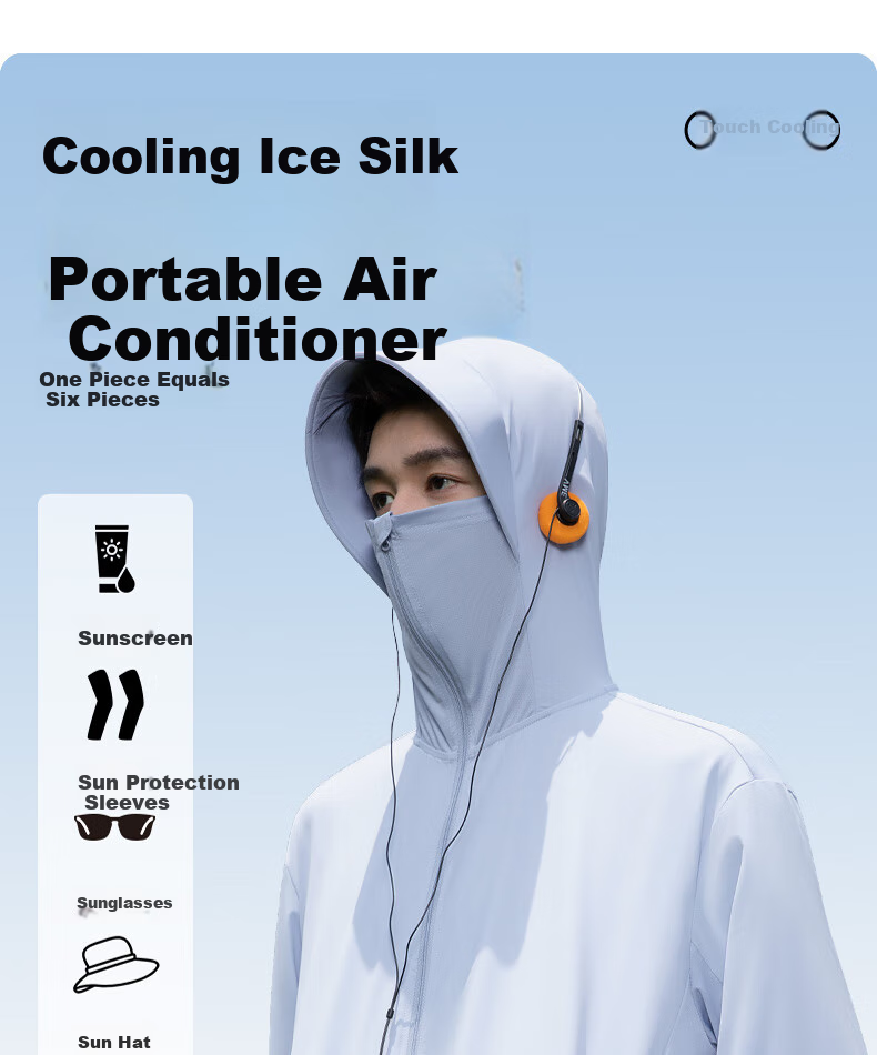 MINISO Ice Silk Wide Brim Sun Protection Clothing for Men And Women, Summer Quick-Dry Cool UPF100+ Sun Protection Jacket, Ice Mist Blue, 2XL 3