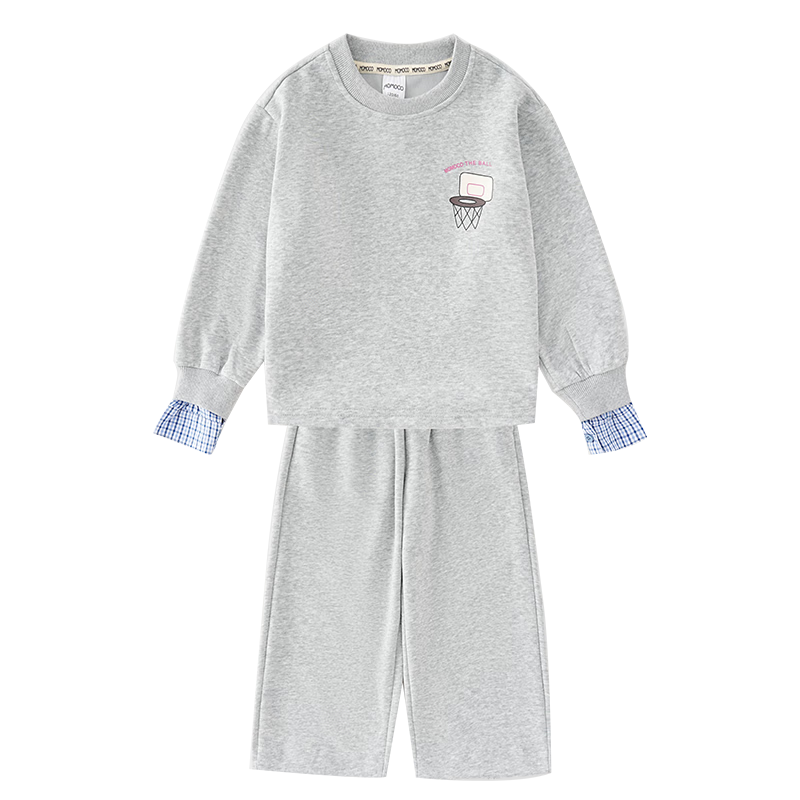 Mamimaka Kids Autumn Outfit Boys Sweatshirt Set Fake Two-Piece Light Gray 110