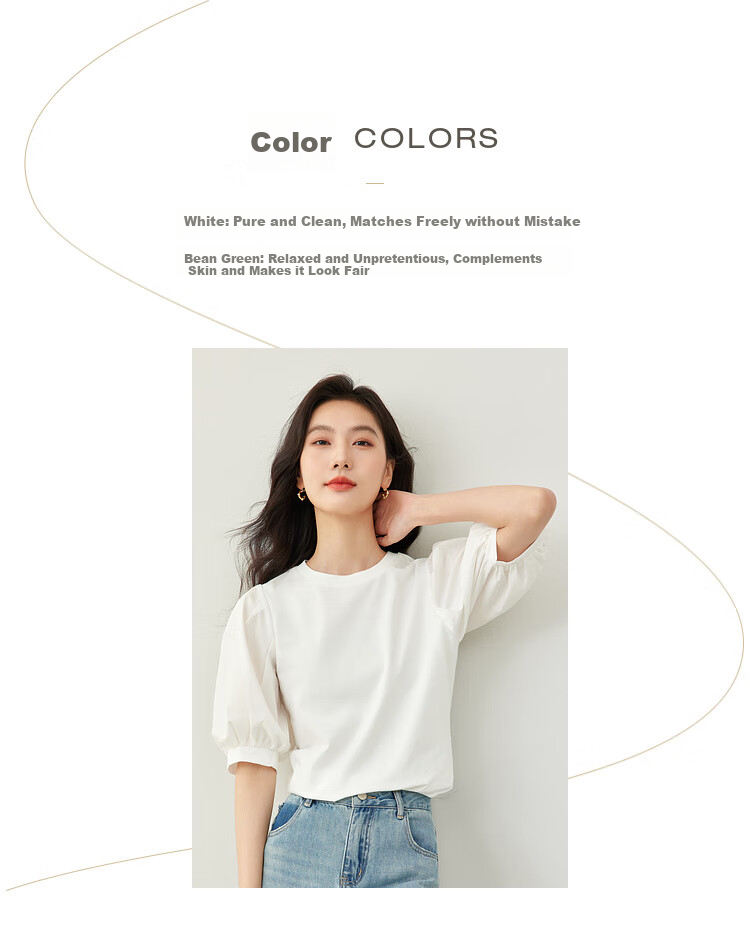 Vimly Elegant Commuter Lantern Sleeve Cotton T-Shirt for Women, New Summer 2026 Loose Short-Sleeve Distinctive Top 3