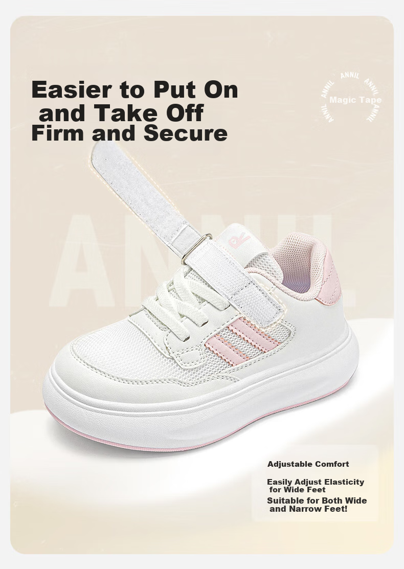 ANNIL Girls' White Sneakers, New Spring Style, Breathable Mesh Upper, Children's Casual Skateboard Shoes, 4211 White, Size 27 3