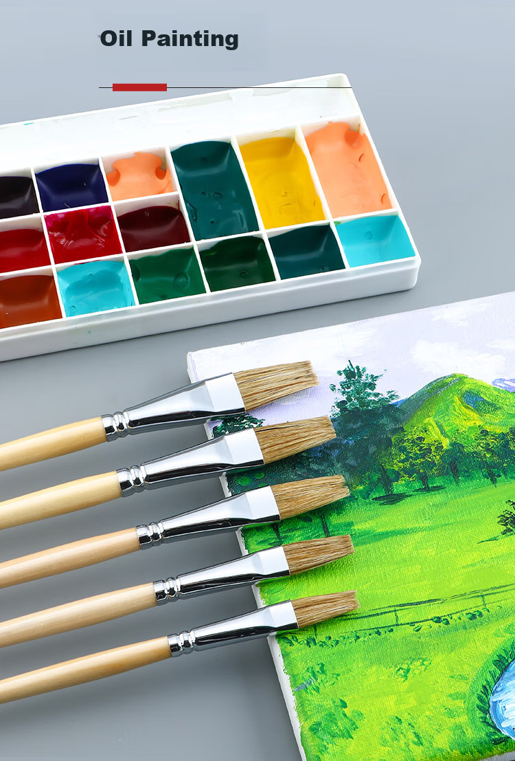 Transon Oil Painting Brush Single Pig Bristle Flat Head Gouache Oil Acrylic Paint Specialized Brush Flat Brush Drawing Hand-Drawn Wall Painting Brush Art Student No. 1 Art Sketching Tool 5