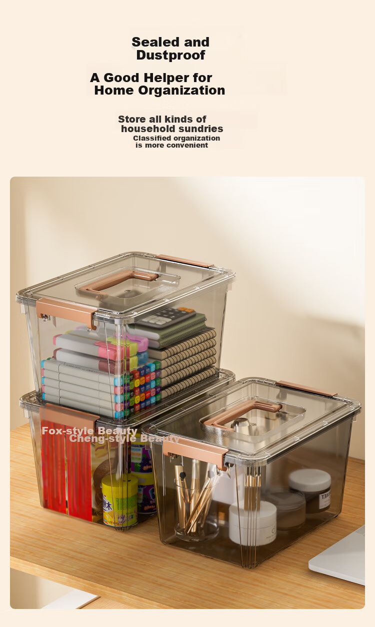 JD Original Mocha Light Luxury Series Plastic Storage Box for Snacks, Books, Clothes, Toys, Transparent 60L 7