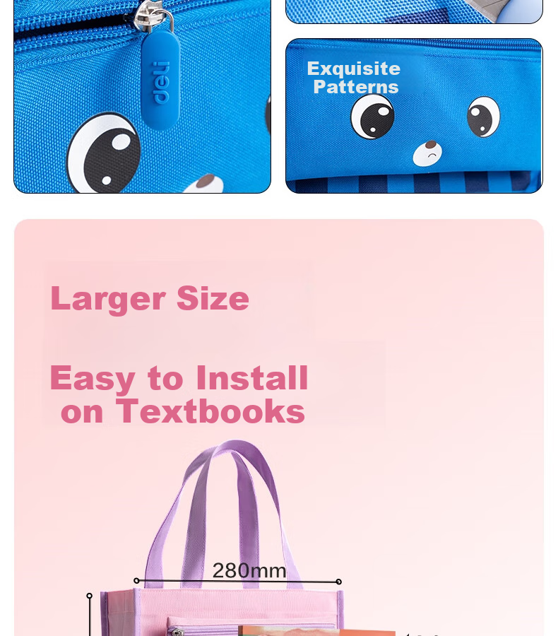 Deli Cartoon Large Capacity Student Tutoring Bag, Detachable Pencil Case for After-School Classes And Drawing, Blue Bear Desig 10