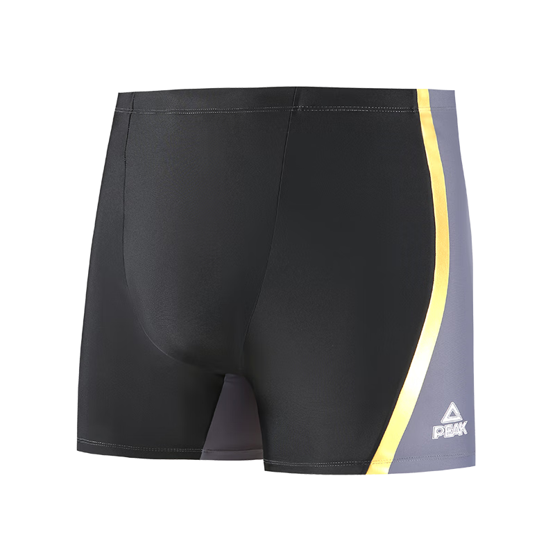 Peak Men's Professional Chlorine-Resistant Comfortable Square-Leg Quick-Dry Black Gold Swim Trunks L