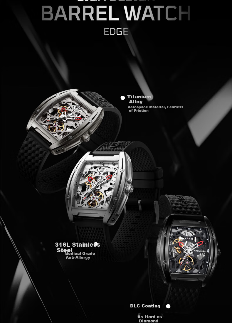 CIGA Design Jijia Fengmang Series Mechanical Wristwatch, Fully Skeletonized Barrel-Shaped Watch, Trendy Men's Watch, Birthday Gift 9