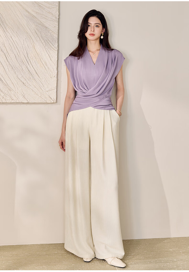 ROEYSHOUSE Textured Loose Straight-Leg Pants for Women Summer Casual Versatile Wide-Leg Trousers 11314 Apricot 2XL 4