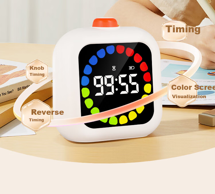 Compas Timer Alarm Clock Time Management Visual Aid for Children's Homework And Study, Desktop Stopwatch Clock Gift S5091 White Back-To Season Children's Day Gift 2