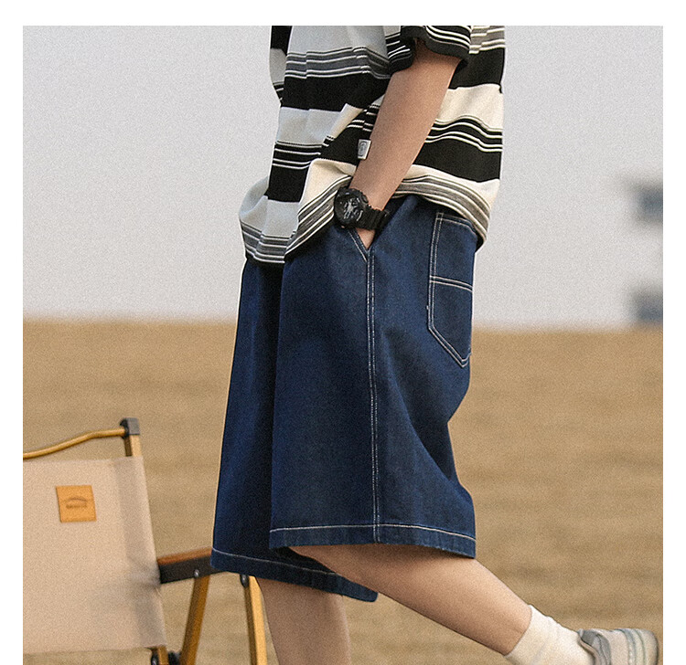 IZEXX Men's Denim Shorts, Summer Lightweight Loose Fit Versatile Breathable Straight-Leg Cargo Casual Five-Point Pants, ZW55 Light Blue M 33