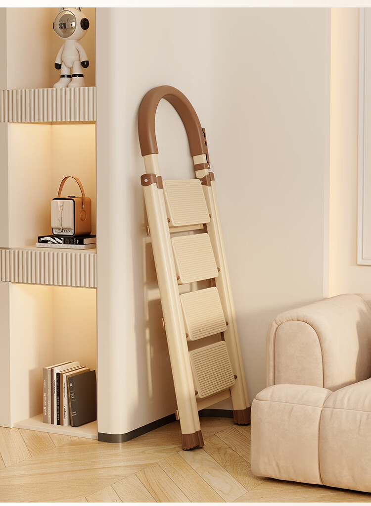 YuanNai Household Folding Telescopic Thickened Multi-Functional A-Frame Ladder Portable Indoor Staircase - White 4 Steps 7