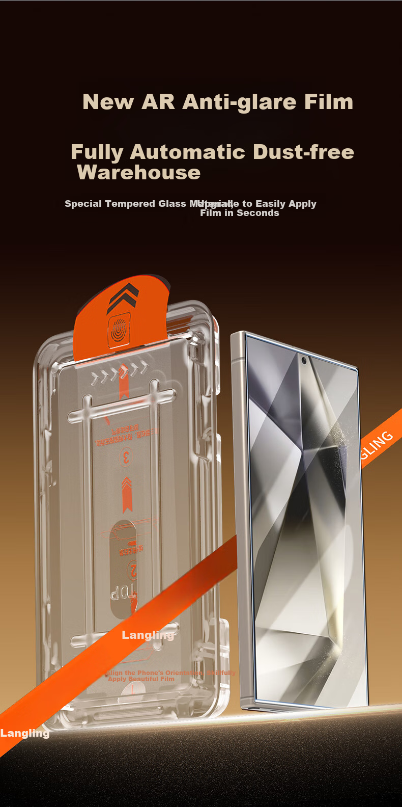 LANGLING [AR Enhanced Anti-Reflective Dust-Free Chamber] Tempered Glass Screen Protector for Samsung S24 Ultra, Full Coverage Anti-Reflective HD Anti-Fingerprint Dustproof Shatterproof Phone Film 1