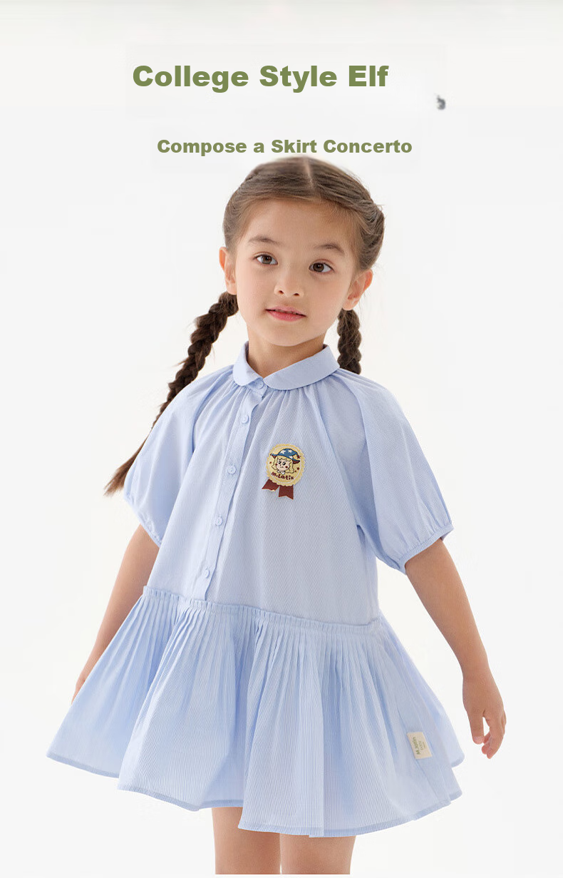 M.Latin [Magic Wind Elf] Children's Clothing, Malatin 2025 Summer New Girls' Retro Academic Short-Sleeve Dress 2