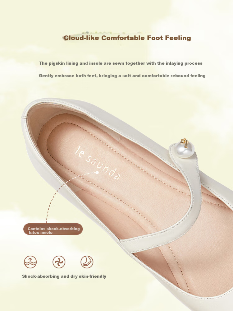 Le Saunda 2025 New Ballet-Inspired Low-Heel Mary Jane Women's Flats 14601, Beige + Light Gold OWK, Size 36 4