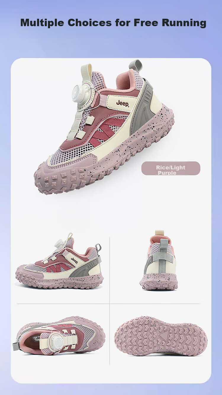 Jeep Summer Breathable Mesh Soft-Soled Sneakers for Older Children, Casual Shoes, Light Purple [Upgraded Version], Size 27 11