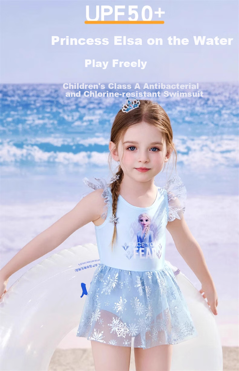 Dishini Girls' One-Piece Swimsuit for Children, Toddlers And Young Girls Aged 3-6, Hot Spring Swimwear D35049 Ice Blue 110 1