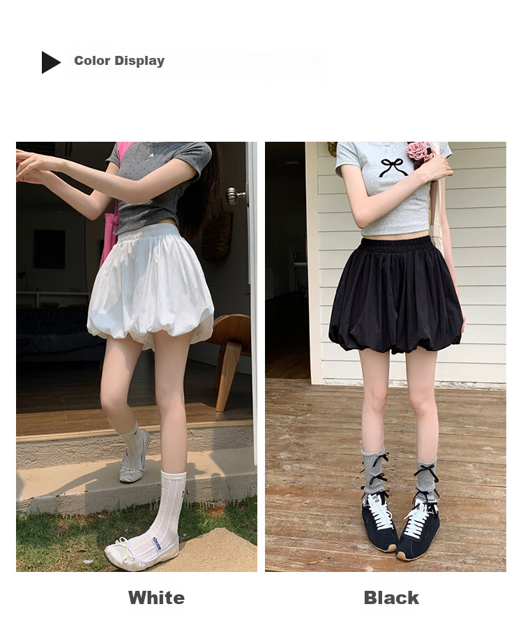 Ziyouxi Pompom Flower Bud Skirt Pants for Women, 2026 Summer New Design High-Waisted Slimming A-Line Wide-Leg Knee-Length Cloud Shorts 7