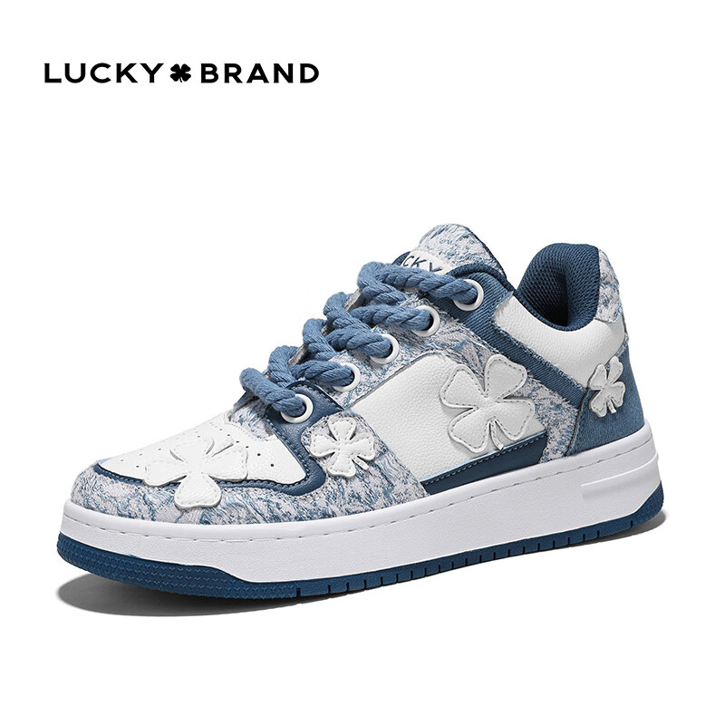 LUCKY BRAND Sneakers, Women's Shoes, Couple Style, Four-Leaf Clover American Outdoor Breathable Men's Casual Shoes LY0003, White And Blue, Size 36