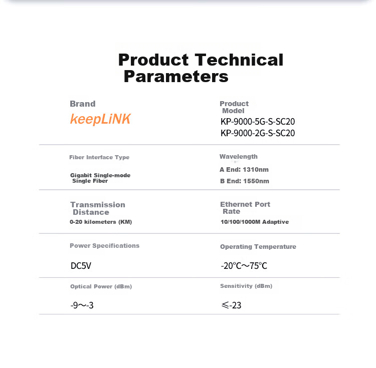KeepLINK Gigabit Single-Mode Single-Fiber Optical Transceiver, 1 Optical + 1 Optical, 4 Pairs of Optical-Electrical Converters 1