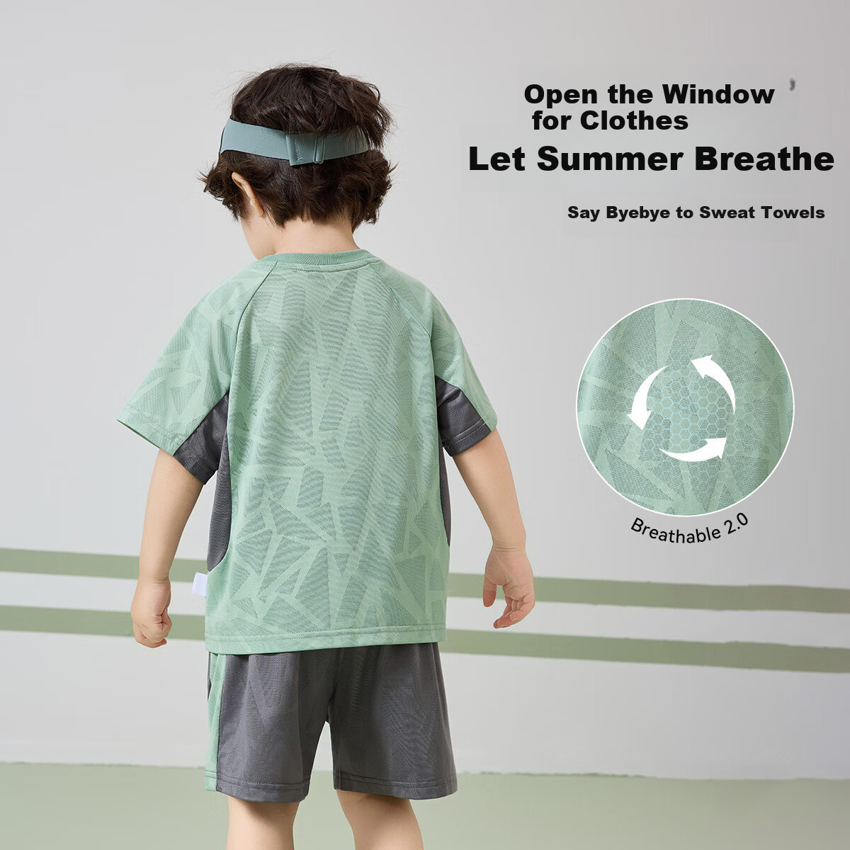 ASK JUNIOR Kids Set 26 Summer Toddler Moisture-Wicking Breathable Short Sleeve T-Shirt and Sports Shorts Two-Piece Boys Green 120 3
