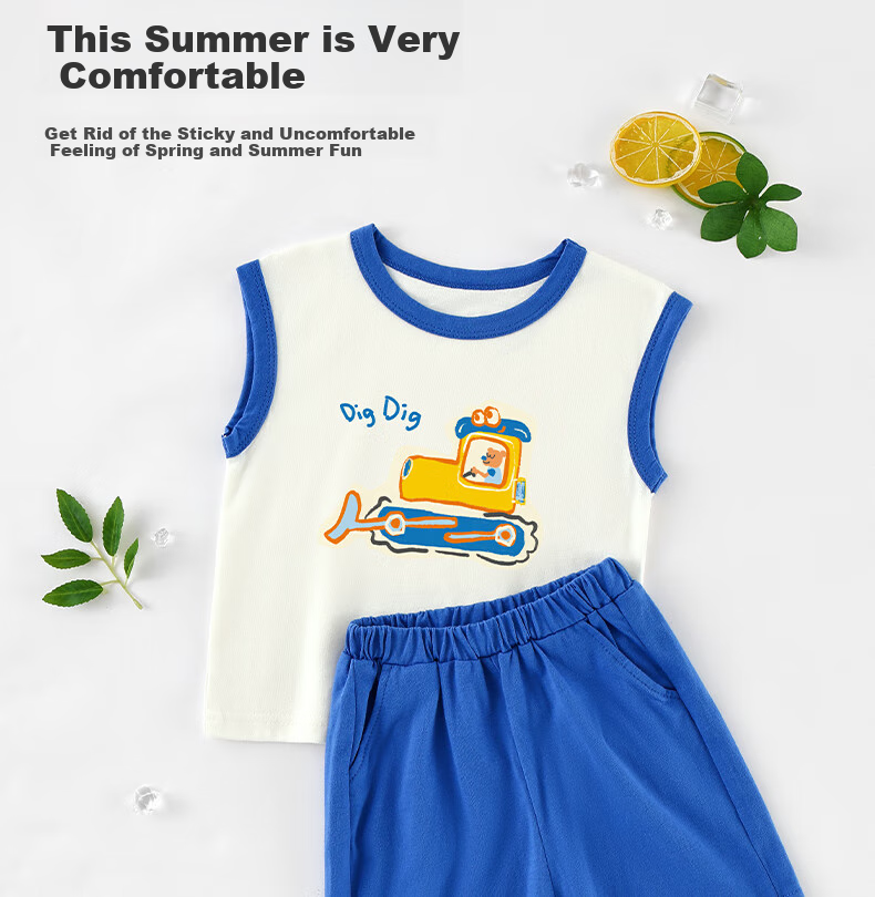 Badibadi Boys' Set, 2026 New Summer Style, Children's Vest Two-Piece Set, Skin-Friendly Pure Cotton Sleeveless Undershirt, Baby Clothing 4