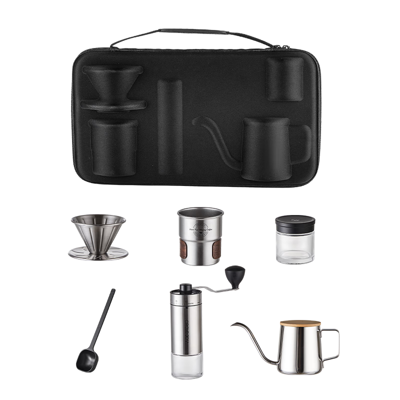 Circle Joy Pour-Over Coffee Maker Set with Hand-Cranked Coffee Grinder, Outdoor Camping Portable Storage Coffee Machine