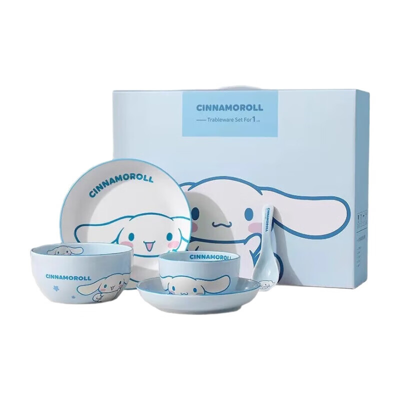 MANCHAOJIA Sanrio Cinnamoroll Bowl And Plate Set, Cute Ceramic Tableware for Home Use, Aesthetic Dining Set, Birthday Gift for Friends And Sisters