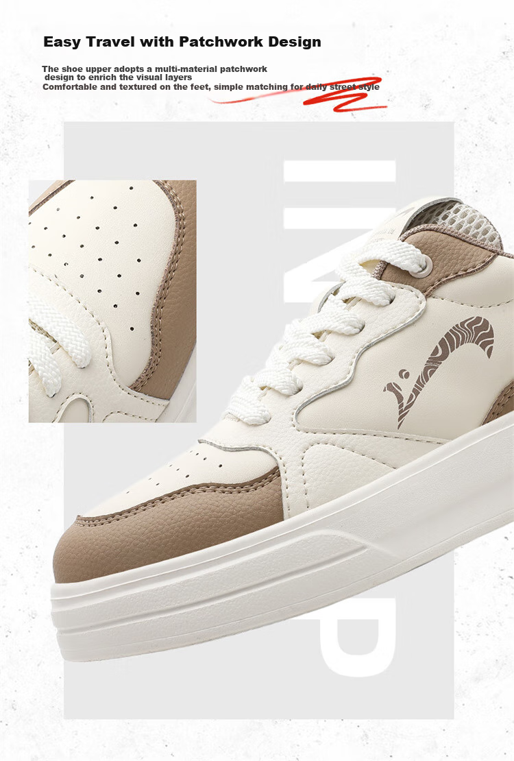 Guirenniao Men's Lightweight Sports Sneakers, Low-Top Soft-Soled Versatile Casual Shoes, Classic White Sneakers, Beige/khaki, Size 43 3