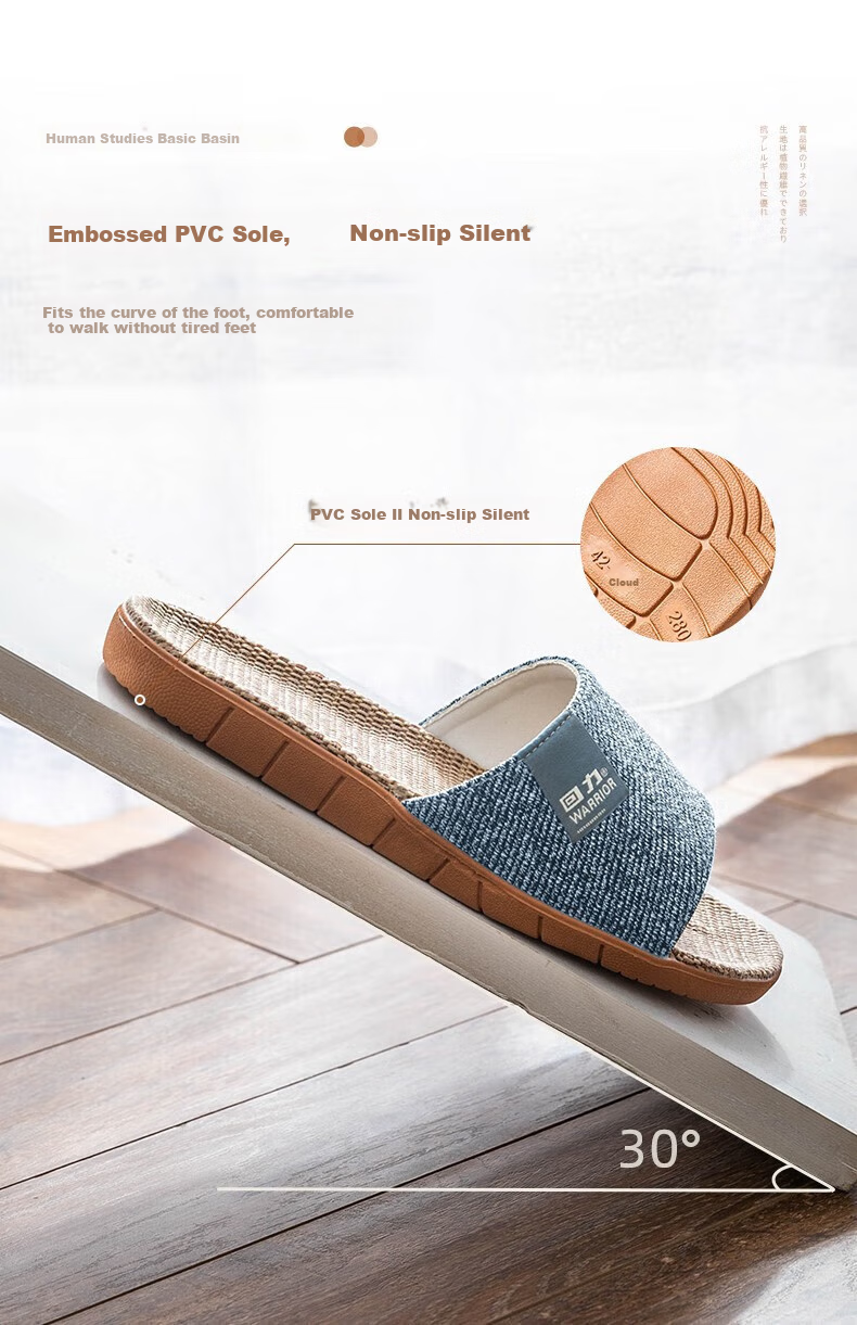Huili Linen Slippers for Men, Indoor Breathable Non-Slip Odor-Free Couple's Floor Slippers, Blue Size 44-45 6