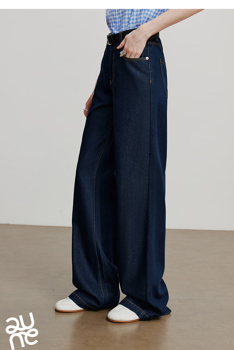 Chuyu Focus Acetate Puff Soft Denim Women's 2025 New Mid-Waist High Street Embroidered Wide-Leg Pants Sky Blue 28 34
