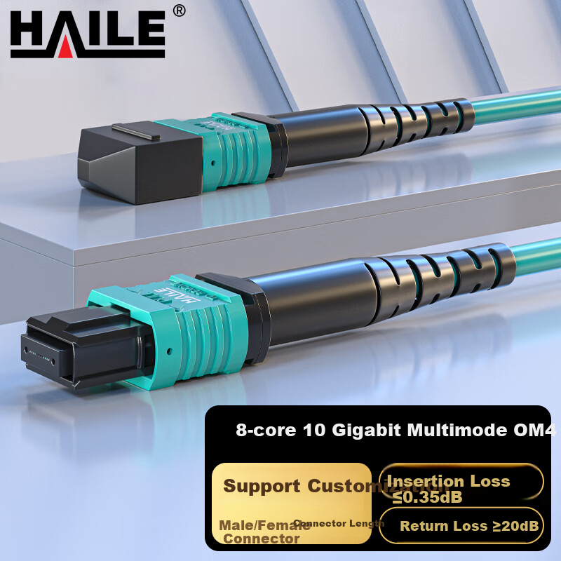 Волоконно-оптический патч-корд HAILE MPO-MPO Female 8-Core Multi-Mode 10G OM4, 40/100/200G Module MPO Fiber Optic Cable, 1 Meter GMPO-MTA8