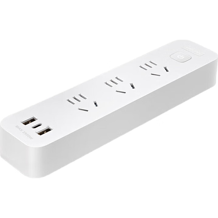 Сетевой фильтр DELIXI с USB-портами, 2 розетки, 1 USB Type-C, 1.8 метра, белый