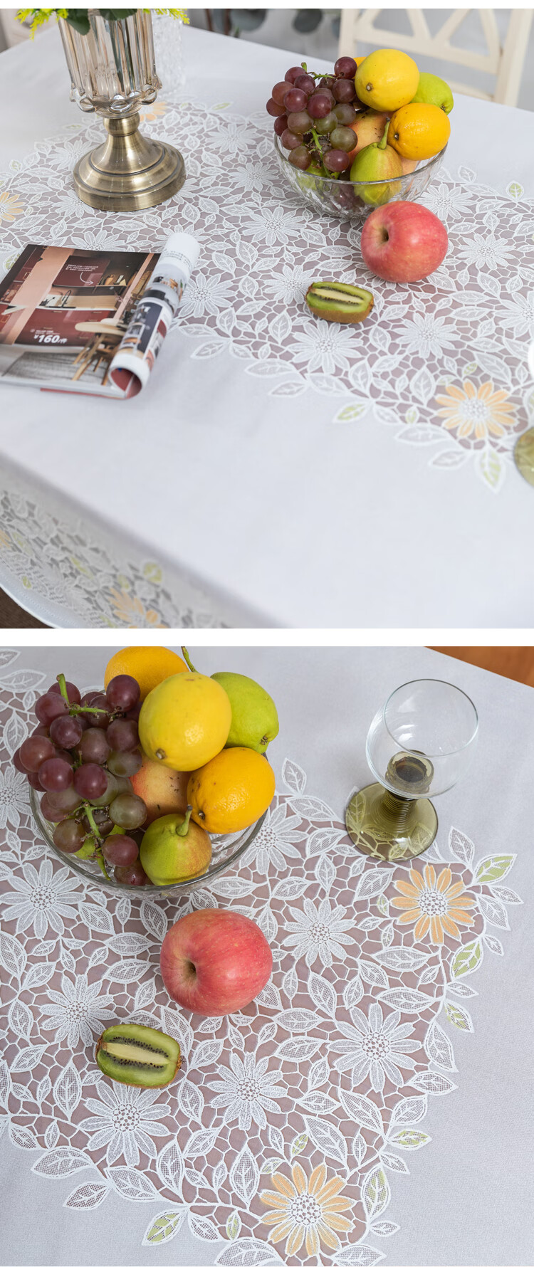 HOUSEWARE Tablecloth, Imported Waterproof And Washable Lace Placemat, Rectangular Coffee Table Cover, 130*180cm, Orange 2