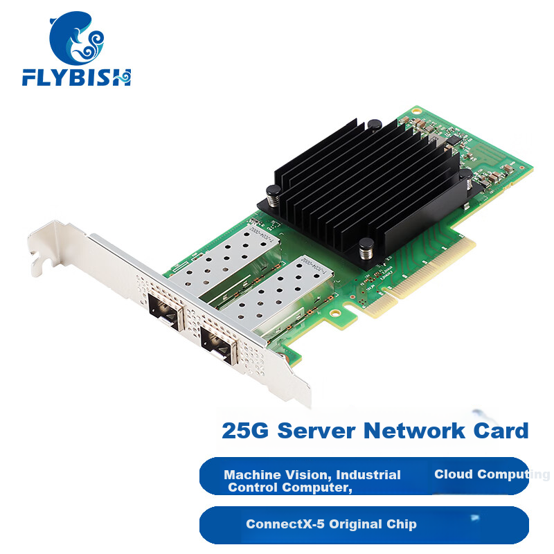 FLYBISH PCIe X8 25G Dual-Port Fiber Optic Mellanox ConnectX-5 Chip 25G Dual-Port Network Card Compatible with MCX512A-ACAT Supports RDMA Server Network Card