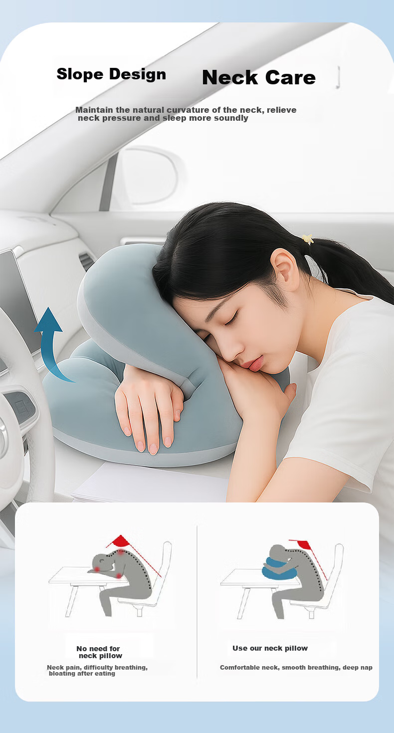WITCEMEY Nap Pillow, Office Nap Essential, U-Shaped Nap Pillow, Student And Adult Workstation Desk Chair Ice Silk Hug Pillow 6