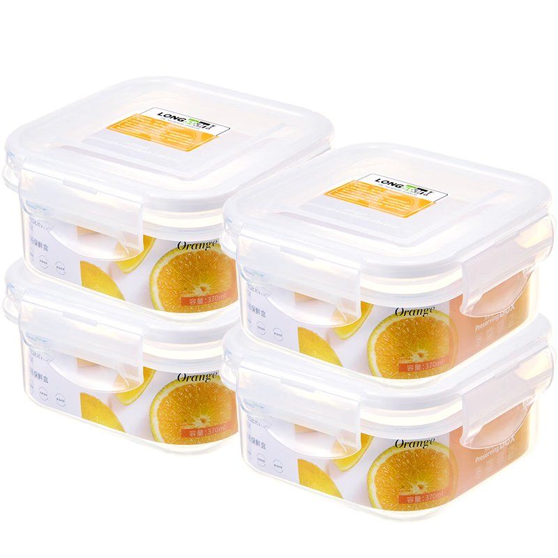 LONGSTAR Food Grade Microwave Safe Sealed Fresh-Keeping Fruit Lunch Box for Office Workers 370ml*4