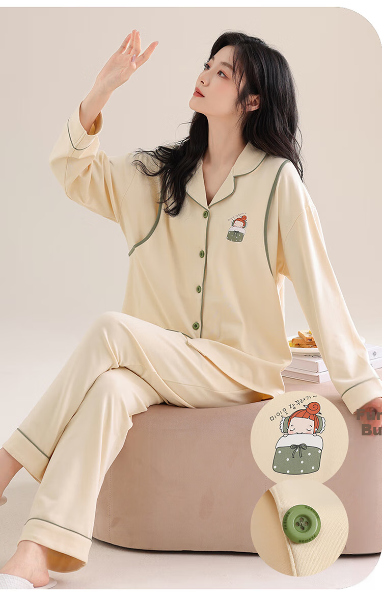 Dushiliren Women's Pure Cotton Pajamas, 100% Cotton, Autumn And Winter Long Pants, Long Sleeves, Plus Size, Maternity, Nursing, Suitable for Outdoor Wear, Postpartum Loungewear 10