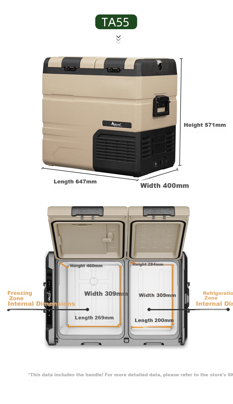 Alpicool Compressor Car Refrigerator TA45, Double-Door Freezer And Refrigerator, Compartmentalized, 12V/24V, Truck Fridge 13