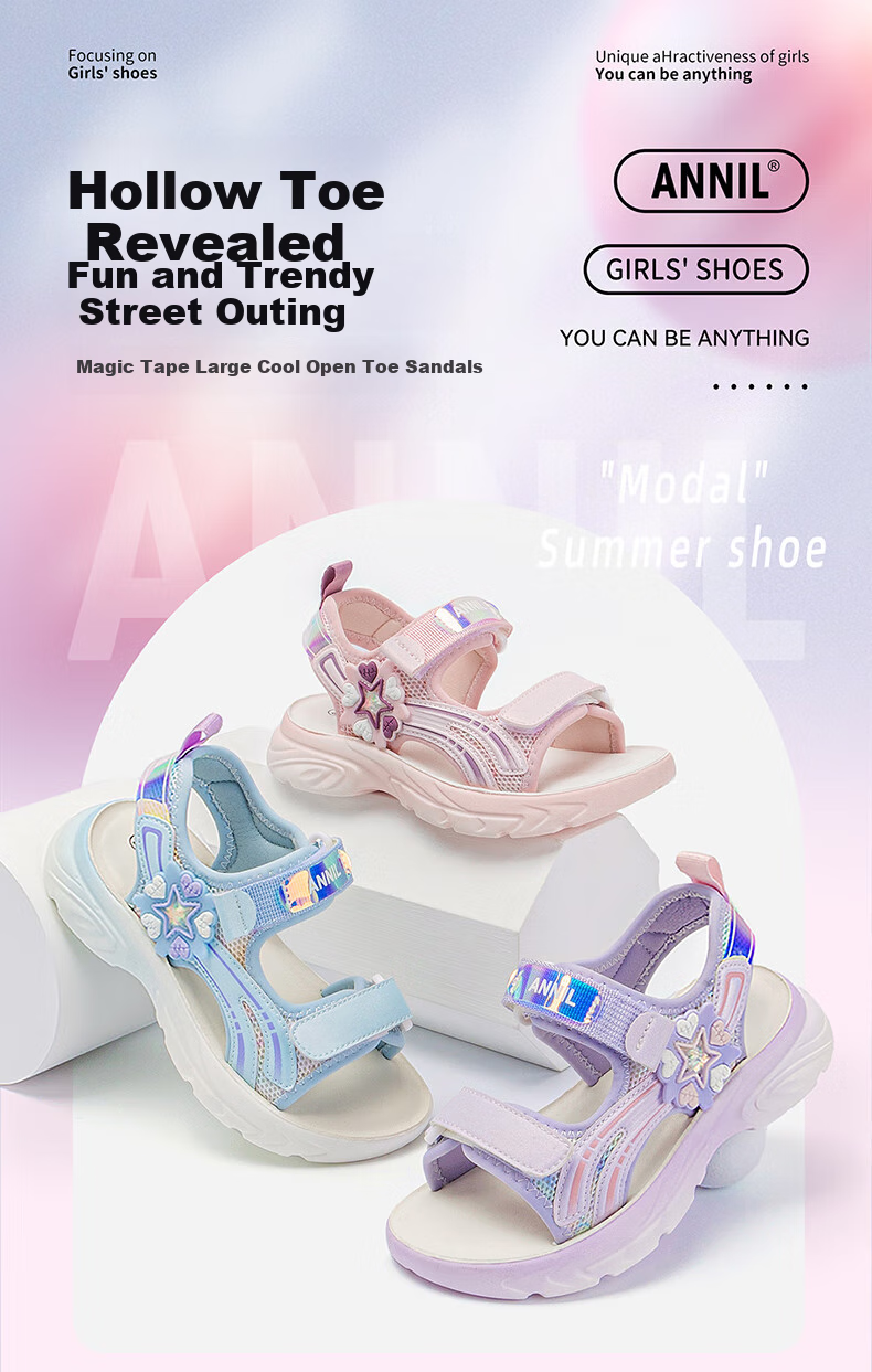 Annil Children's Sandals for Girls, 2025 Summer New Style, Velcro Girls' Shoes, Lightweight Soft-Soled Beach Sandals 6292 1