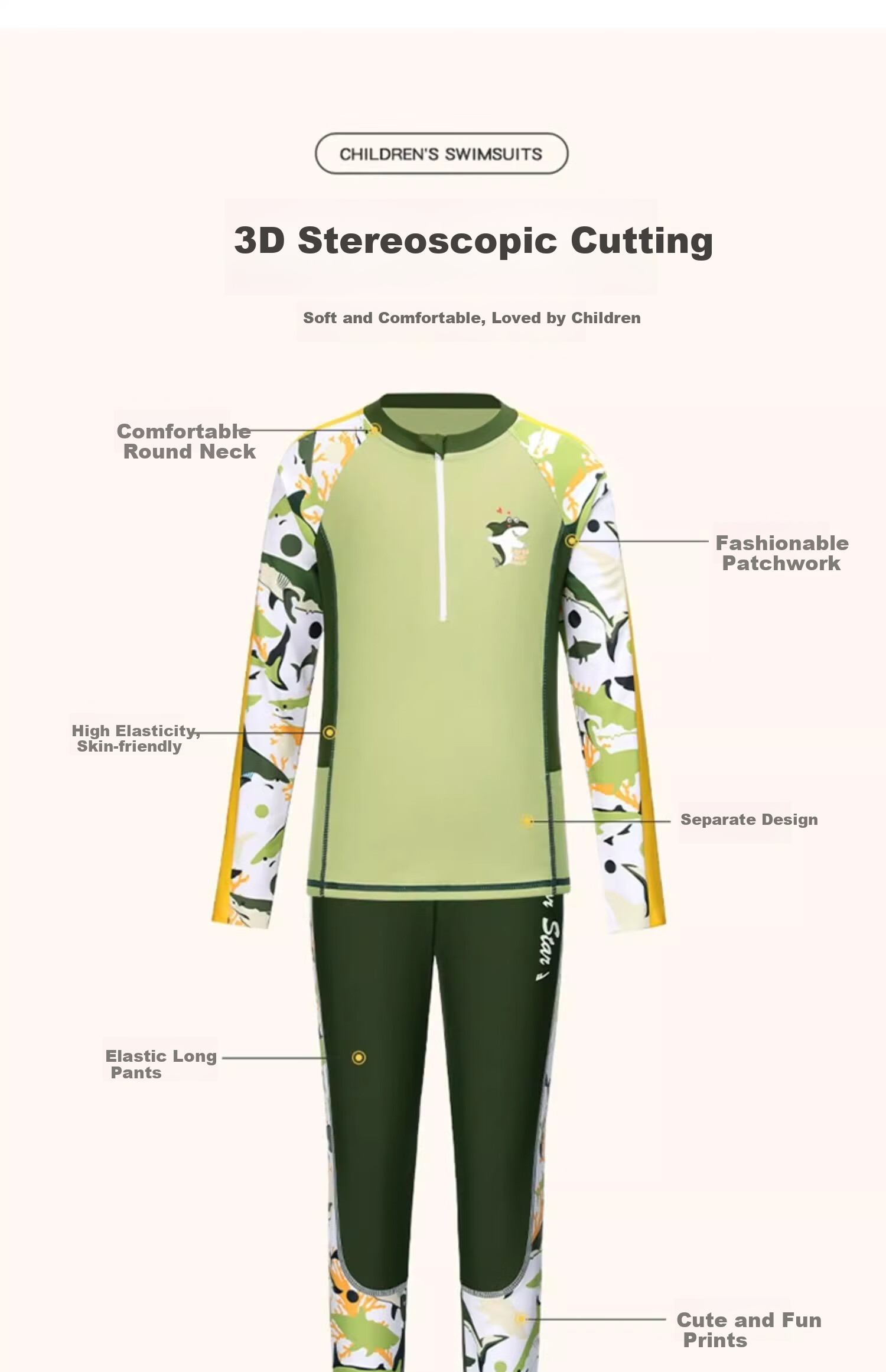 Huili Children's Swimwear, Boys' Two-Piece Long-Sleeve And Long Pants Set, for Travel And Play, Big Kids' Swimsuit 35242, Army Green, Size 110 1