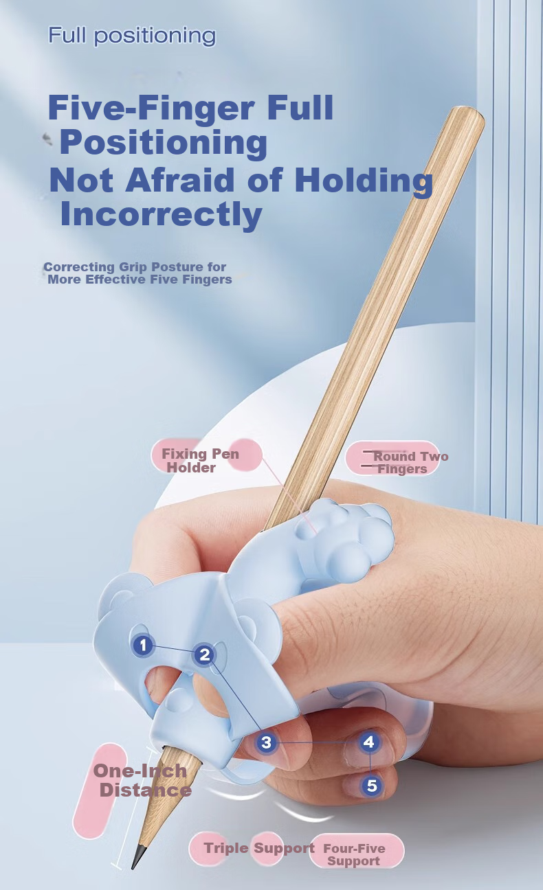 Wusheng Pen Grip Corrector, Five-Finger Posture Corrector for Kindergarten Beginners And Elementary School Students, Anti-Wrist Curling Device, Pencil Grip Aid for Children, Blue, Two-Pack 9