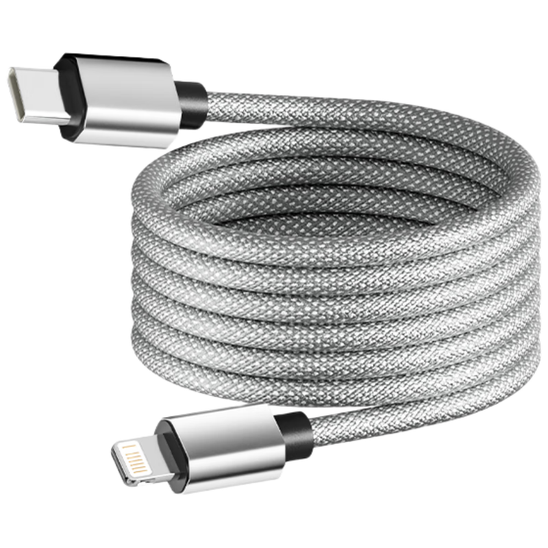 Beimo Magnetic Type-C to Lightning Charging Cable 27W Fast Charge Car Compatible for iPhone 8-14 Lightning Port Tablet iPad Huawei Silver