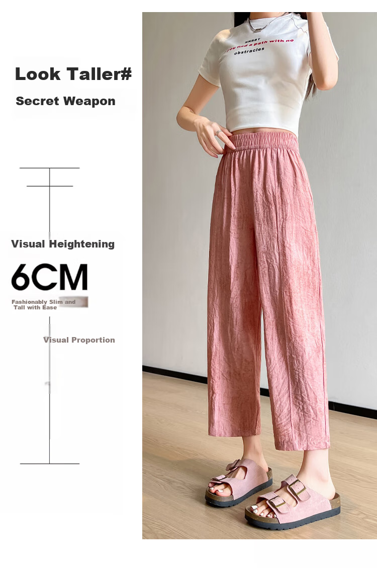LangSha Linen Curved Knife Pants for Women, Summer 2025 New Style, High-Waisted Slimming Loose-Fit Nine-Tenths Casual Pants for Mothers 10