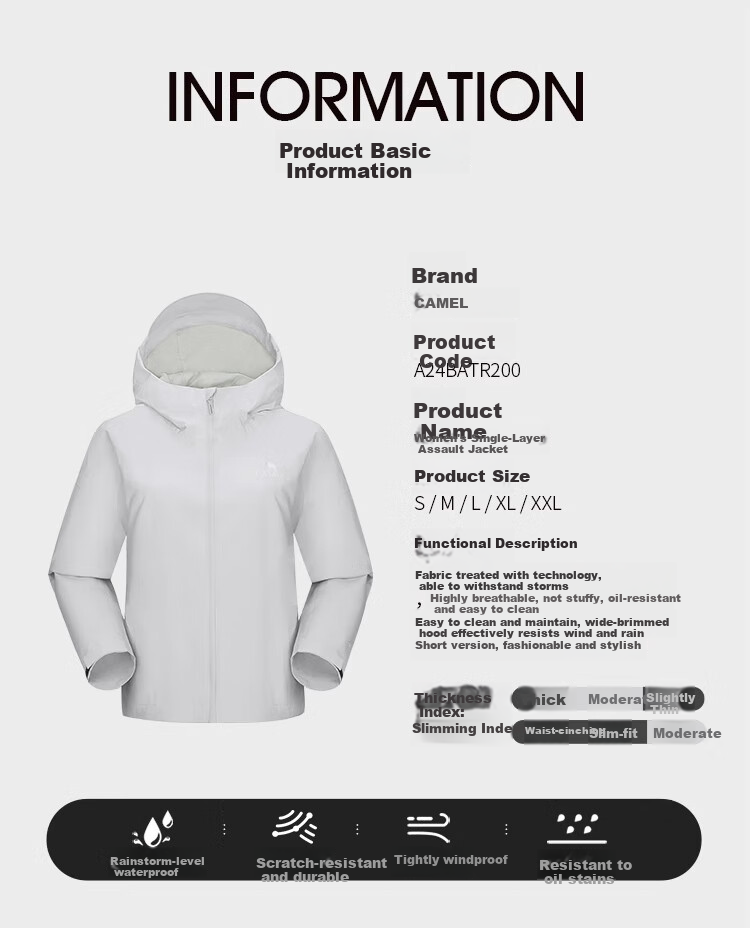 CAMEL Women's And Men's Triple-Protection Windproof And Warm Hardshell Jacket, Outdoor Coat A24BATR200 Glacier Gray 9