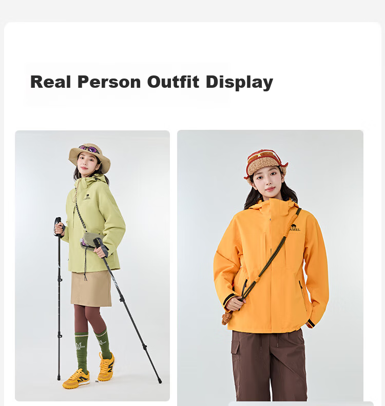 CAMEL Outdoor Jacket Three-In for Men And Women, 2025 Windproof And Rainproof Hiking Mountaineering Coat A35CA45253 XS 10