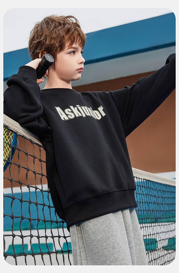 ASK JUNIOR Boys' Sweatshirt Top, 2026 Autumn Children's Letter Print Casual Versatile Pullover Sweatshirt for Youth 9