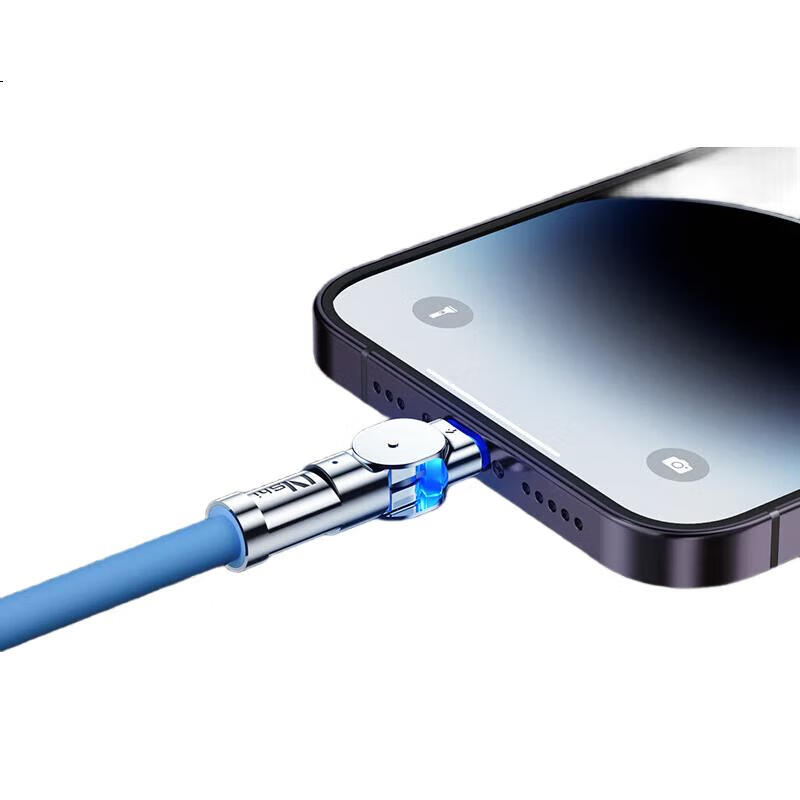 Кабель Nengshi для iPhone, 1.5 метра, синий, с вращающимся разъемом 180 градусов, USB Type-A на Lightning, быстрая зарядка 2.4А
