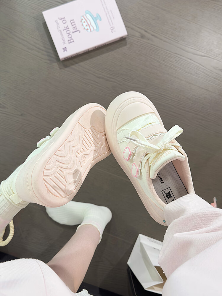 RENBEN Cute Velcro White Sneakers for Women, Popular Chunky Shoes, Versatile Canvas Shoes, White (Leather Surface), Size 40 40