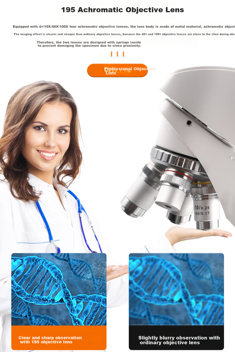 Bresser Professional Biological Optics Microscope, High Magnification 1600x, Medical Beauty Mite Detection, Fish Disease And Bacterial Observation, Binocular 4