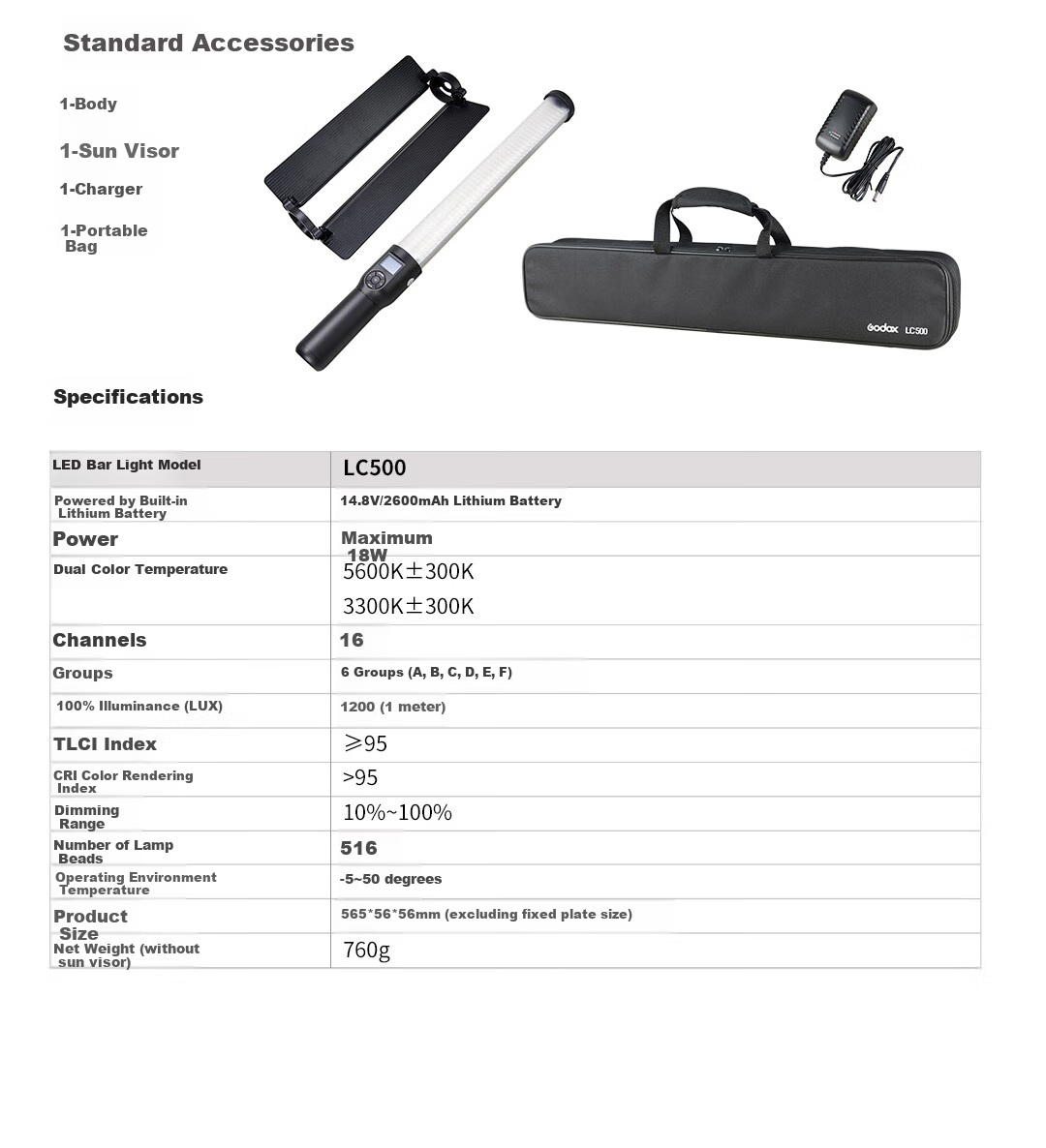Godox LC500 Fill Light, RGB Fill Light, Ice Light, Portable Shooting Light for Portraits And Video, Multicolor Portrait Light Painting Stick Light 6